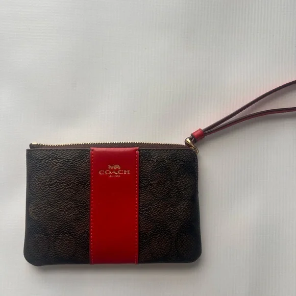 Coach Walnut and Bold Red Zip Wristlet NWT - Picture 5 of 6